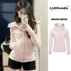 Jaqueta Moletom Nova de Manga Comprida com Capuz para Primavera e Outono Feminina Outono e Inverno Zíper Slim Curto Esportivo Cardigan Top