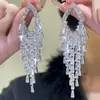 Pendientes de Borla de Plata con Circonita de Diamante Completo Super Brillantes Estilo Vestido de Fiesta Elegante de Gama Alta Pendientes Nuevos de Aguja de Plata