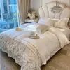Conjunto de cama de luxo de quatro peças, 100% algodão escovado, grau A, para outono e inverno, com bordados de alta qualidade e capa de edredom e lençol de algodão puro, roupa de cama premium