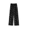 Pantalones de Seda de Hielo de Verano Pantalones Estampados Retro Elegantes Estudiante Sueltos Talla Grande Delgados ins Trendy Cintura Alta Drapeados Pierna Ancha