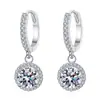 Brincos de Prata Esterlina S925 para Mulheres, Presilhas Redondas, Brincos de Moissanita para Mulheres, 1 Quilate Cor D, Luxo Leve, Sensação de Alto Padrão, Brincos 18K
