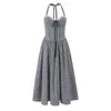 Atacado Primavera 2026 Novo Estilo Europeu e Americano Roupas Femininas Pied-de-poule Renda Patchwork Ajuste na Cintura Vestido de Gola Halter 8189