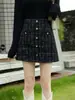 Saia xadrez de cintura alta estilo Chanel para mulheres, nova saia curta evasê outono e inverno, saia lápis de tweed emagrecedora