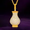 Artesanato Antigo Herdado, Pingente de Corindo Vermelho Degradê Paz e Alegria, Vaso de Tesouro Estilo Palaciano, Vaso de Flores, Colar de Zircônia para Mulheres