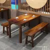 Mesas e Cadeiras para Lanchonete, Mesas e Cadeiras para Restaurante Lanchonete, Combinação de Mesa e Cadeira para Refeição Rápida, Mesa de Jantar de Madeira Maciça para Restaurante, Mesa Carbonizada
