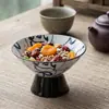 Tigela de chá de porcelana azul e branca estilo japonês com pé alto, fruteira de cerâmica novo estilo chinês, tigela de lanche para sala de chá para frutas secas e doces