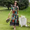 Novo vestido de algodão e seda estilo férias, de manga curta e corte A, para mulheres, vestido longo estampado amarelo, vestido de praia soltinho plus size para mães