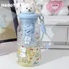 Taza de agua de oso linda original para estudiantes, portátil, taza con popote anticaídas, alto atractivo estético, estilo femenino, con separador de té, vaso de plástico