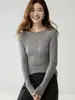 Design de rosa~Suéter de lã com gola redonda feminino malha fina ultrafino levemente transparente sexy slim-fit suéter pullover malharia