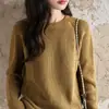 Camiseta Interior de Punto Grueso de Peso Pesado 100% Algodón Puro Suéter Pulóver para Mujer Nuevo Otoño e Invierno 2025 Manga Larga Cálida