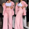 Traje de Mujer Elegante Europeo y Americano de Comercio Exterior 2024 Color Sólido Mangas Divididas Solapa Bolsillo Pantalón Recto