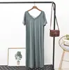 Vestido de Modal de Manga Corta Suelto con Cuello en V, Nuevo para Primavera y Verano, Espalda Hermosa Espalda Cruzada Hueca Falda Larga para Mujer