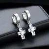 Brincos de Cruz com Zircônia Transfronteiriços para Homens, Estilo Tendência de Celebridade da Internet, Brincos de Diamante Quadrado para Casais, Joias de Aço Titânio