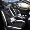 Nuevo Cojín de Seda Helada para Asiento de Coche de Verano, Universal para Cinco Asientos, Funda de Asiento de Coche de Gato de Dibujos Animados, Funda Completa de Cuero para Asiento de Coche