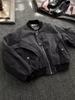 Jaqueta de Lona Jeans Lavada Vintage Masculina Primavera e Outono Americana Bomber Bomber Bomber Jacket Curta Desconstruída Roupa de Baseball para Homem