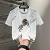 Fabricante Direto Nova Chegada de Verão Seda de Gelo Manga Curta Masculino Roupa Fresca Tendência Camiseta Casual Camiseta de Manga Meia-Manga Gola Redonda