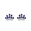 Aretes de Plata de Ley S925 Estilo Coreano y Japonés Nuevos con Microincrustaciones de Circonita Azul en Forma de Corona para Mujer, Aretes de Nicho