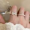 Anillo de perla abierta con lazo de piedra ojo de gato para mujer, verano, pequeño lujo, alta gama, anillo de dedo para comida, anillo dulce francés