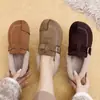 Nuevos zapatos casuales de algodón cómodos 2026, zapatos tipo Birkenstock peludos sin cordones de suela plana para mujer, forrados de felpa para el invierno para abrigar