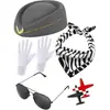Cosplay de Aeromoça Mais Quente da Amazon Pronto para Baile de Máscaras Traje Pronto Peça Única Chapéu Óculos de Sol Lenço de Seda Broche