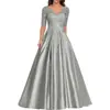 Vestido de Noche Formal Europeo y Americano Comercio Exterior Vestido Largo Formal de Noche Aplique de Encaje Vestido de Graduación Manga Corta Vestido para Madrina de Boda Mujer