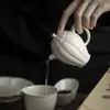 Bule de Chá Cerâmico Estilo Dinastia Tang e Song com Esmalte Cinza, Design Tradicional, de Mão, com Filtro em Forma de Bola, para Uso Doméstico