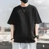 Nova camiseta de algodão de manga curta masculina solta de verão grossa de meia manga branca de cor sólida para trabalho base tendência