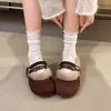 Sapatos de Pele com Aumento Interno de Altura Estilo Francês Sapatos Femininos 2026 Outono/Inverno Novidade Veludo Plus Sapatos Birkenstock Mocassins Sapatos de Algodão Quentes para Exterior