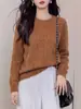 Suéter Súper Suave Reductor de Edad Cuello Redondo Tejido de Lana Cepillada para Mujer Otoño Invierno Estilo Perezoso Atmosférico Cálido