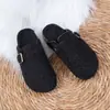 Calzado de exterior, estilo babucha cerrada, diseño de hebilla multicolor Teddy, nuevos zapatos antideslizantes para mujer, disponibles en suela suave, felpa, colores negro, blanco y cárdigan