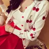 Cardigan largo de punto con bordado de cerezas, cuello redondo, estilo coreano, nuevo para Primavera y Otoño 2020, abrigo para mujer, venta al por mayor