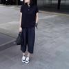 25329 Big Beauty Yiyuan 2025 Verano Nuevo Polo Suelto Manga Corta Casual Pantalón de Pierna Ancha para Mujer a la Moda