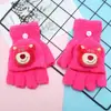 Luvas de inverno quentes fofas novas desenho animado flip meio dedo veludo espessado tricotado estudante feminina exterior equitação à prova de frio