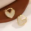 Aretes de Corazón Completamente Incrustados de Diamantes Estilo Lujo Ligero Francés Oro y Plata Dos Tonos Zirconia Incrustada Pendientes en Forma de Corazón Pendientes Simples Versátiles para Mujer