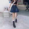 Talla grande Chica Gordita MM Falda Plisada de Mezclilla para Mujer Verano Cintura Alta Estilo Coreano Adelgazante Spice Girl Falda Línea A Falda Corta