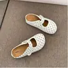 Zapatos de mujer de un solo color, estilo retro, lunares, punta redonda, corte bajo, con cinta mágica, suela blanda, planos, versátiles para el uso diario