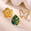 Anillo de acero inoxidable para mujer, diseño de hoja con goteo de aceite transfronterizo, diseño de nicho de lujo ligero, joya para dedo y oreja de mariposa de hoja de arce hueca