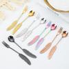 Creative Gold Plated Color 304 Aço Inoxidável Pena Mistura Colher Sorvete Bolo de Frutas Sobremesa Café Spoon Garfo