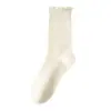 Calcetines de Lana para Mujer, Calcetines Negros de Encaje a Media Pantorrilla para Otoño e Invierno Combinados con Mocasines, Calcetines Largos Cálidos para Maternidad