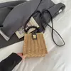 Bolsa de Palha Trançada Retrô, Bolsa de Mão com Contas Estilo Coreano, Bolsa Transversal de Ombro Trançada para Mulheres, Bolsa de Praia com Fecho Personalizado, Bolsa para Celular