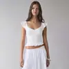 Nuevo top de tirantes acanalado de estilo europeo y americano para mujer, top ajustado de encaje con escote en V, top de puro deseo para mujer