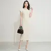 Vestido de Manga Corta Miyake para Mujer Verano 2026 Nuevo Plisado Adelgazante Elegante Sensación de Alta Gama Cuello Redondo Vestido Midi