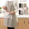 Tecido Xadrez Listrado Sem Mangas Algodão Linho Avental Adulto Moda Masculina e Feminina Cozinha Cozinhar Assar Restaurante Macacão à Prova de Óleo
