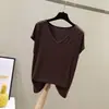 Camiseta de manga corta de modal para primavera y verano para mujer, top sin mangas con cuello en V estilo coreano, camiseta básica ajustada, versátil y transpirable para el verano