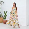Vestido de Chiffon Feminino Europeu e Americano 2023 Design Independente Primavera e Verão Novo Gola Alta Sem Mangas Costas Abertas Estilo Fresco Vestido Longo