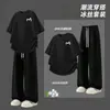 Conjunto Casual Masculino de Verão Novo Respirável Confortável Gola Redonda Versátil Simples Manga Curta Calça Reta Conjunto de Duas Peças