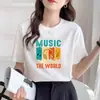 Camiseta Feminina de Manga Curta em Seda de Leite Estilo Coreano Soltinho Ins Versátil Tendência Estampada Soltinha Efeito Emagrecedor Tops para Mulheres