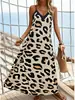 Popular Cruzado Europeo y Americano Amazon Comercio Exterior Tirantes Sin Mangas Casual Nuevo Vestido Largo Estampado de Leopardo para Mujer