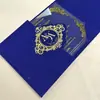Convite de Casamento em Veludo Estilo Europeu Convite de Casamento em Veludo Azul Profundo com Estampagem Dourada Cartão de Convite Transparente Acrílico