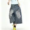 Jeans cropped estilo high street americano com estrela de cinco pontas para mulheres, novo modelo de verão 2026, solto, casual, modelador, calças femininas de comprimento médio de perna reta